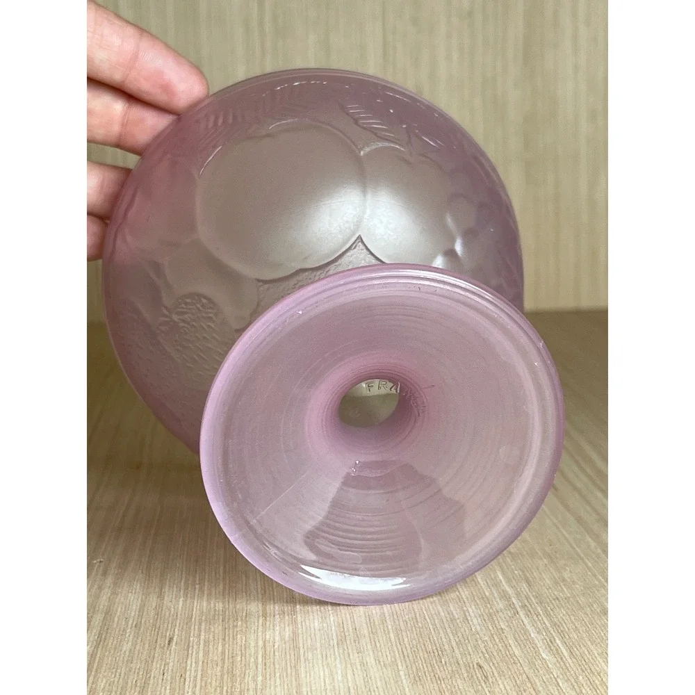 Vintage Luminarc France Frosted Pink Glass Fruit Embossed Dessert Sherbet Bowl